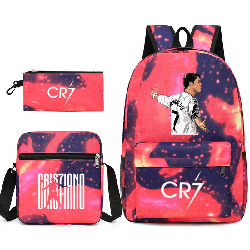 Football Star CR7 Peripheral Printed Backpack Student Three-piece Backpack Fan three-piece set