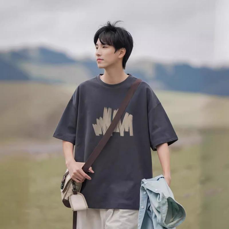 Men Crew Neck Short Sleeve T Shirt Oversized Abstract Graphic Casual Loose Daily Streetwear Tops