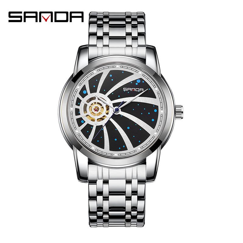 Sanda Men's Waterproof Luminous Quartz Watch - Fashionable Three-Eye Six-Hand Design with Steel Band.