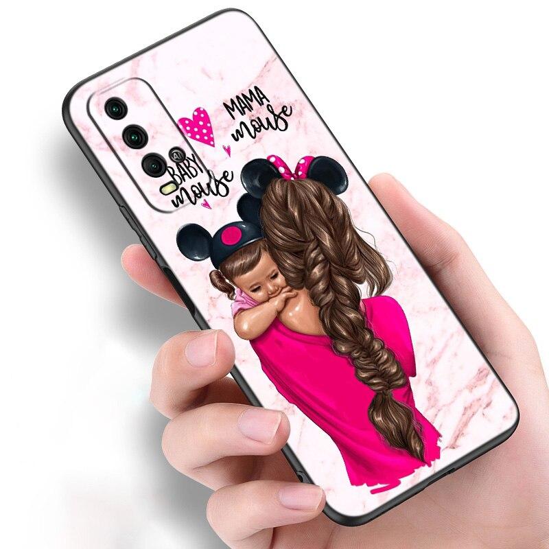 Miminko máma dívka chlapec mramorové silikonové pouzdro na telefon Xiaomi Redmi Note 11 10 9 8 Pro 11T 10T 10S 9S 8T 9 9A 9C 9T černý měkký kryt