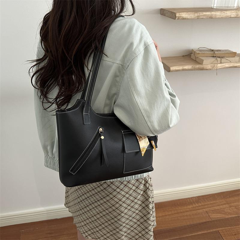 New Retro Ribbon Texture Bucket Bag Large Capacity Texture Versatile Women's Bag Underarm Bag Women