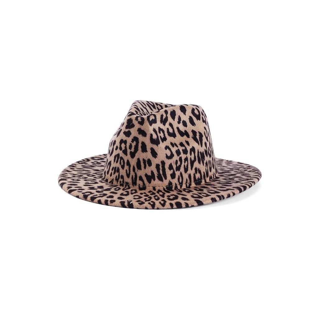 Beauty hot sale fashion leopard print top hat woolen soft felt hat printed original style jazz hat flat brim new