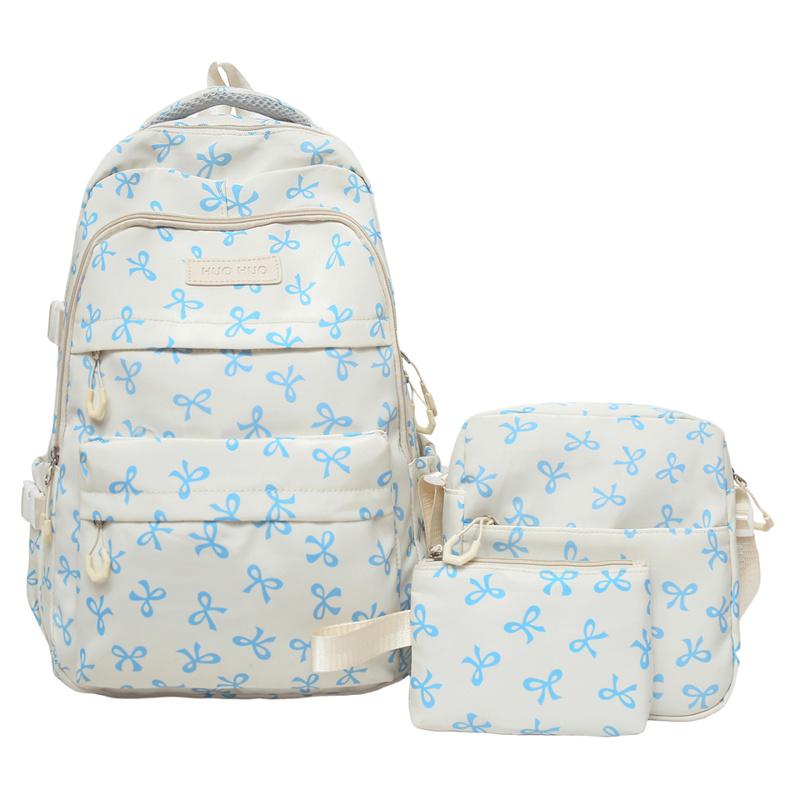 Three-piece Backpack Set Women's School Bag Bow Backpack Large Capacity Lightweight Backpack