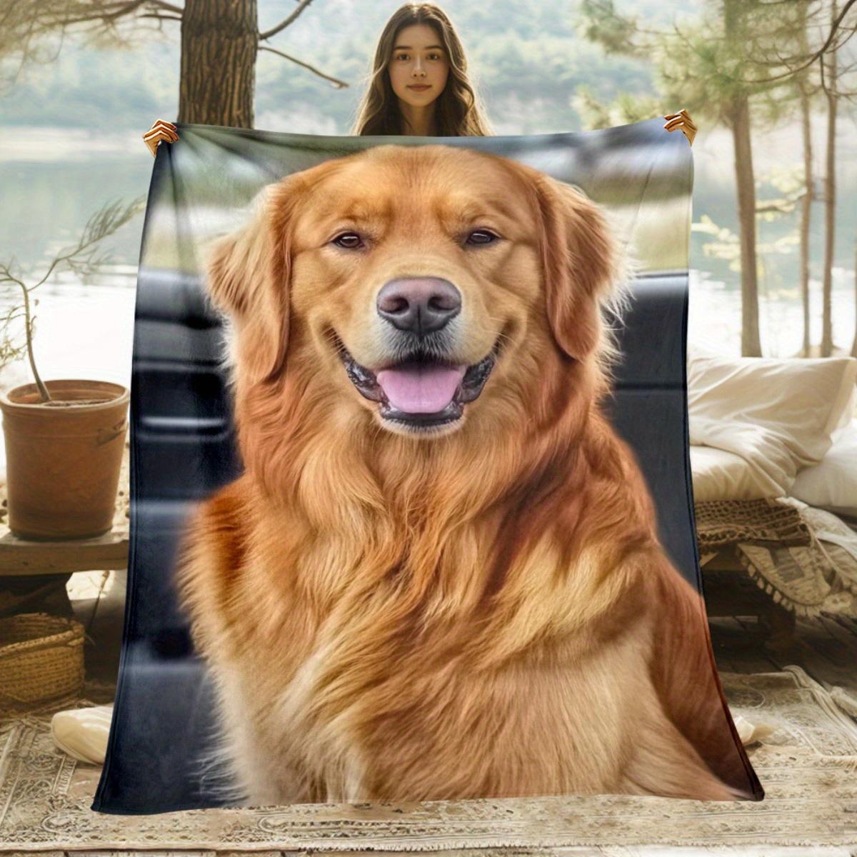 1 Golden Retriever Print Flannel Blanket - Warm and soft, perfect for sofas, beds, living rooms, offices, and travel. Christmas 130x150cm