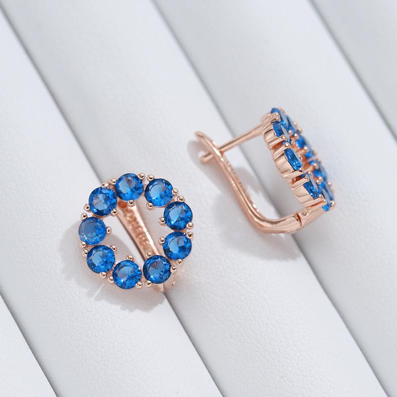 Blue Natural Zircon English Earrings For Women Trendy  Rose Gold Color Simple Round Shape Romantic Daily Jewelry