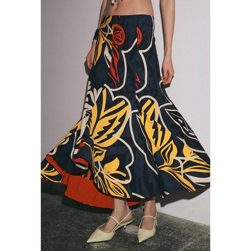 Summer New Product Women's Clothes Fashion Wind Asymmetric Hem Print Cotton Mid Waist Midi Dress 3042137