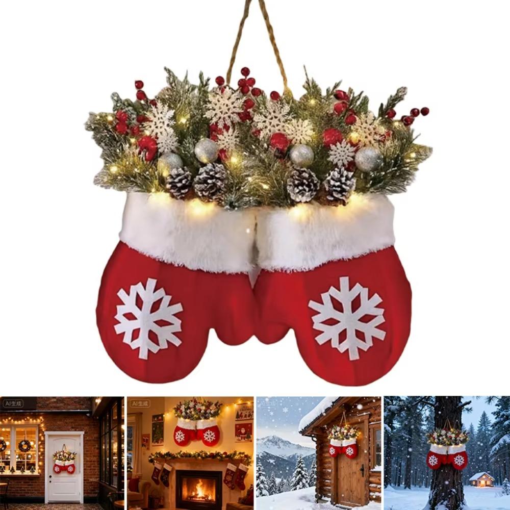 Twinkling Christmas Glove Wreath Artificial Berries Christmas Door Garland Window