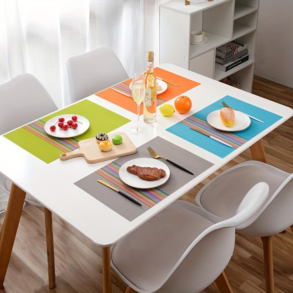 6 Pieces Waterproof Insulated Plate Mat PVC Place Mats Colorful Strip Table Mat  Dining Table