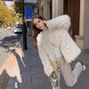 White Faux Fur Short Jacket Double Breasted Warm Winter Outerwear for Women