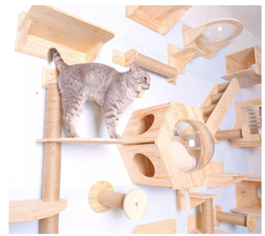 Cat Wall Mounted Furniture Floating Shelf With Cat Scratching Post Climbing Perches Hammock Wall Steps For Sleeping Playing Rest