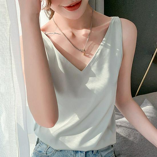 Women's V-Neck Mulberry Silk Camisole - Satin Inner/Outer Wear, Plus Size, Summer Top