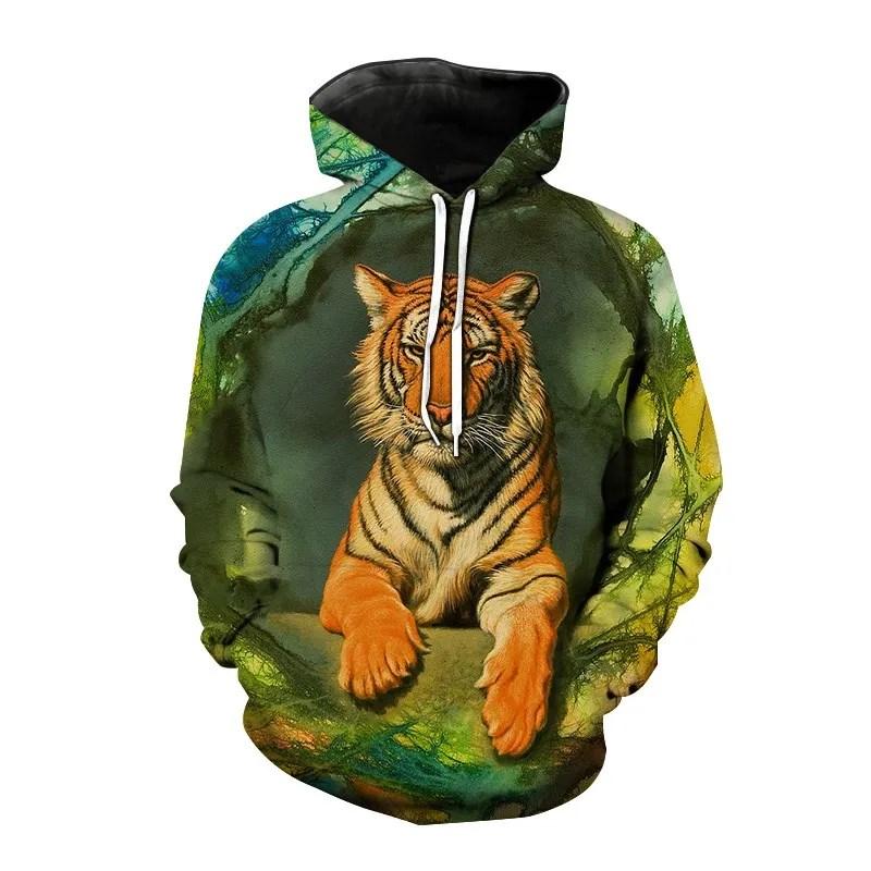 Autumn New Men's Animal Tiger Sweatshirts 3D Printed animal Hoodies Sports hoodie loose long sleeve pockets Fashion Hoodie