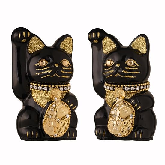 Goen-Neko Millionaire Cat (S-SIZE Black) Right Paw Raised / Ceramic_lucky cat Maneki-neko Beckoning