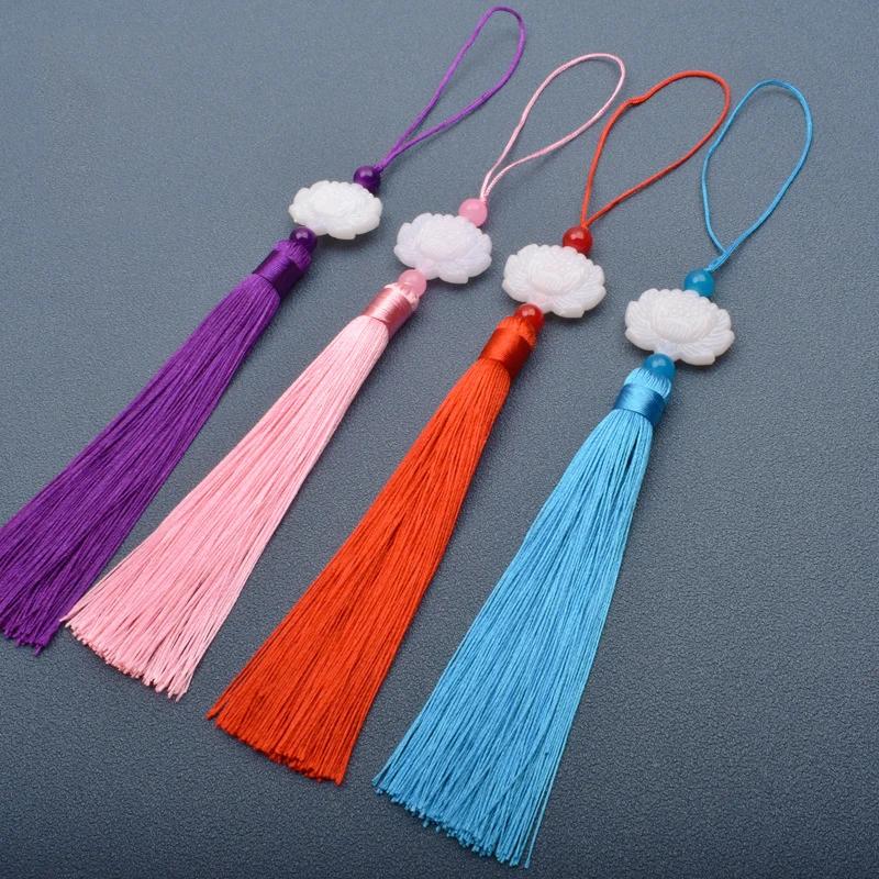 1 Pcs White jade lotus Fringe Trim Bookmark Silk Tassels Pendant DIY Sewing Curtains Accessories Clothes Bag Craft Supplies