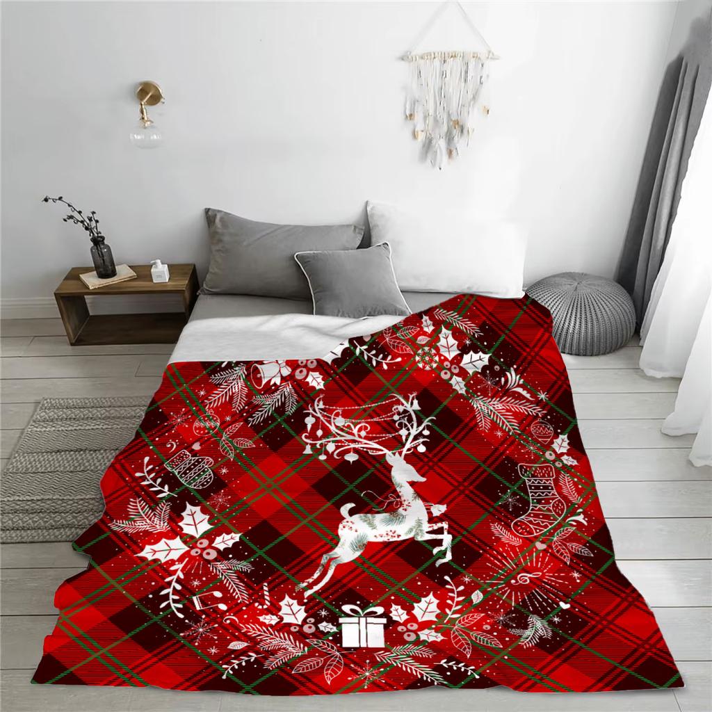 Merry Christmas Reindeer Snowflake Flannel Blanket-Bed Blanket&Throw Blanket Soft Comfortable, Ideal for Home Decoration Gifting