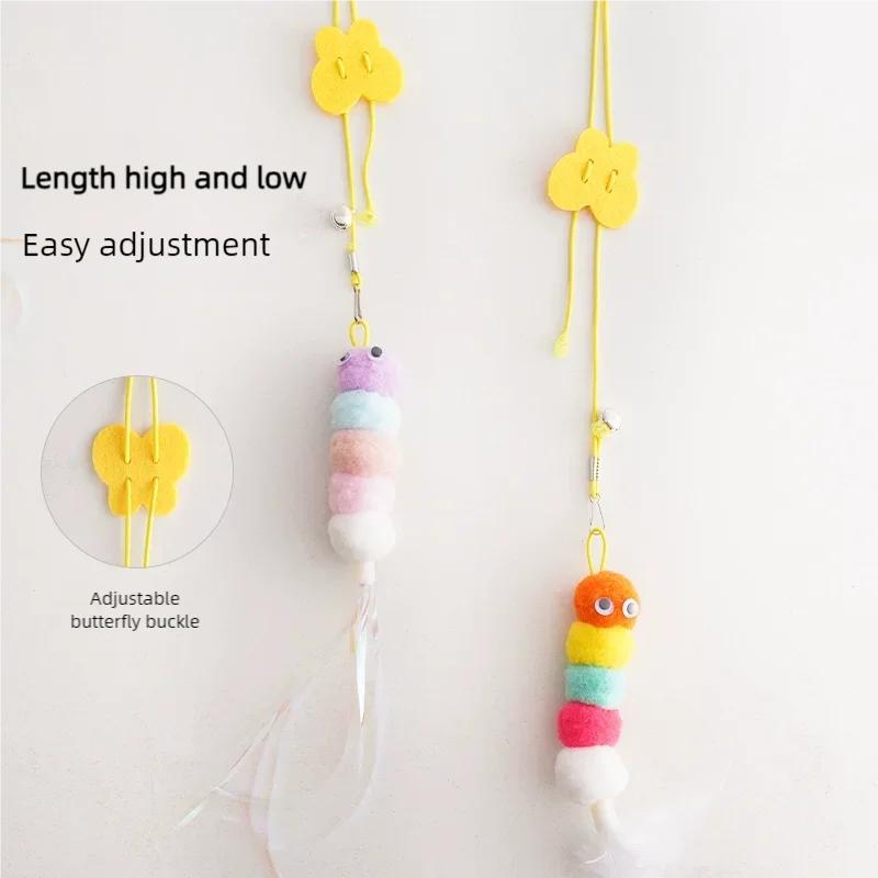 Interactive Hanging Door Cat Swing Toy with Elastic Feather Bell Teaser Wand Self-Play Exercise Boredom Relief for Indoor Cats