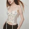 Women's Sweetheart Neck Sleeveless Lace Corset Top Slim Fit Sweet Floral Print Bustier Camisole