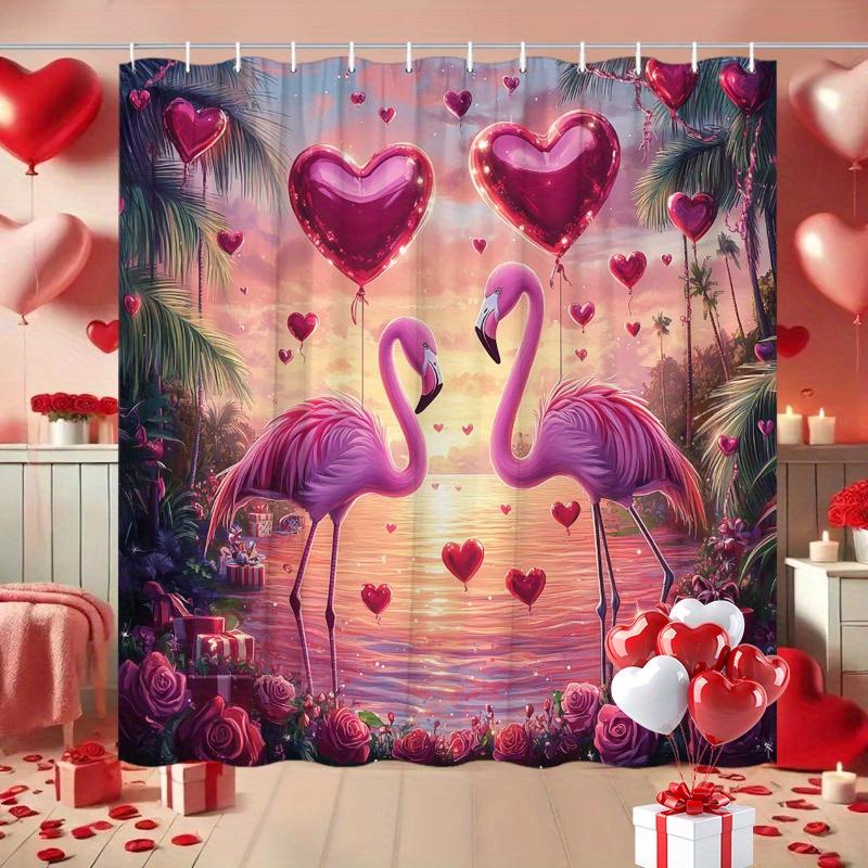 

Valentine s Day Flamingo Shower Curtain - Seaside Sunset Design, Polyester Woven, Washable, 70.8x70.8 , Fashion Bathroom Decor W90XH180cm
