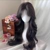 Refined Brown-Black Long Curly Wig with Natural Center Part for European and American Styles