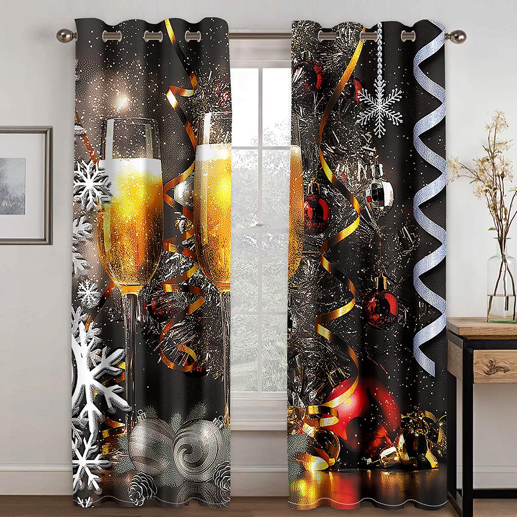 

Рождественские украшения занавес 3D мультфильм Санта-Клаус Рождественская елка полиэстер ткань занавес снеговик узор праздничная атмосфера W132cm x H160cm&Grommet