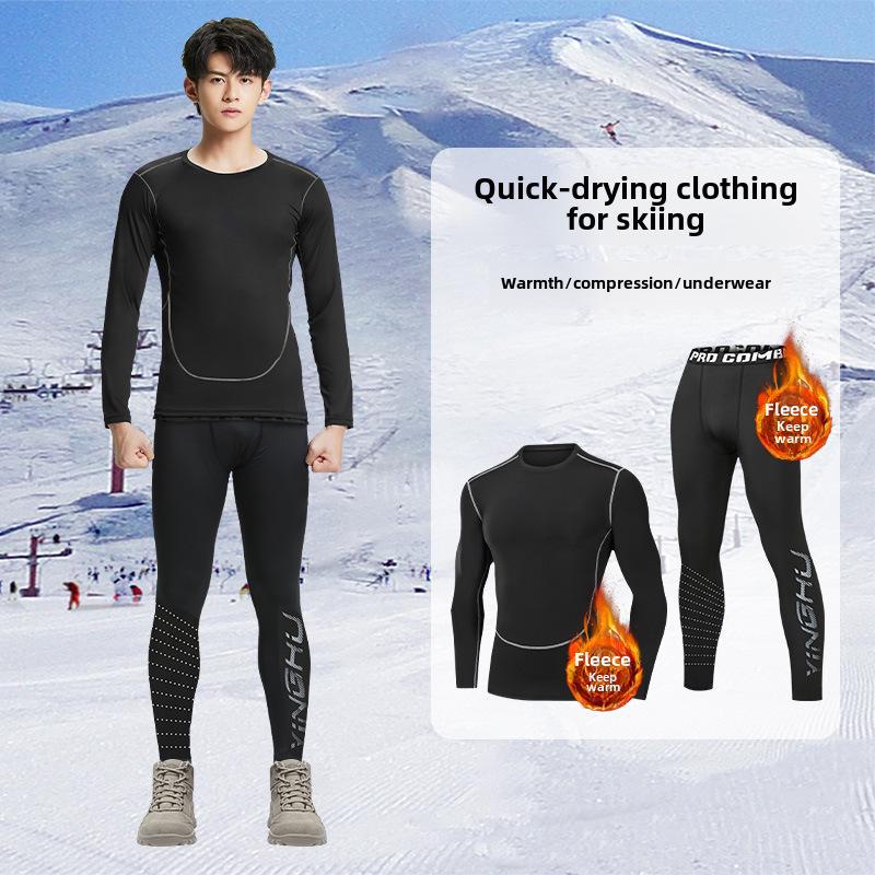 Herren Schnelltrocknende Wintersport-Basisschicht: Warmes, eng anliegendes Ski- und Lauf-Oberteil mit Plus-Samt für Outdoor-Fitness