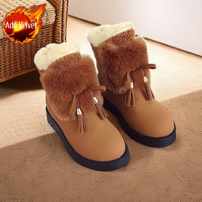 Winter Waterproof Ladies Shoes Round Toe Chunky Plush Warm Women's Snow Boots Goth Comfortable and Elegant Booties on Promotion