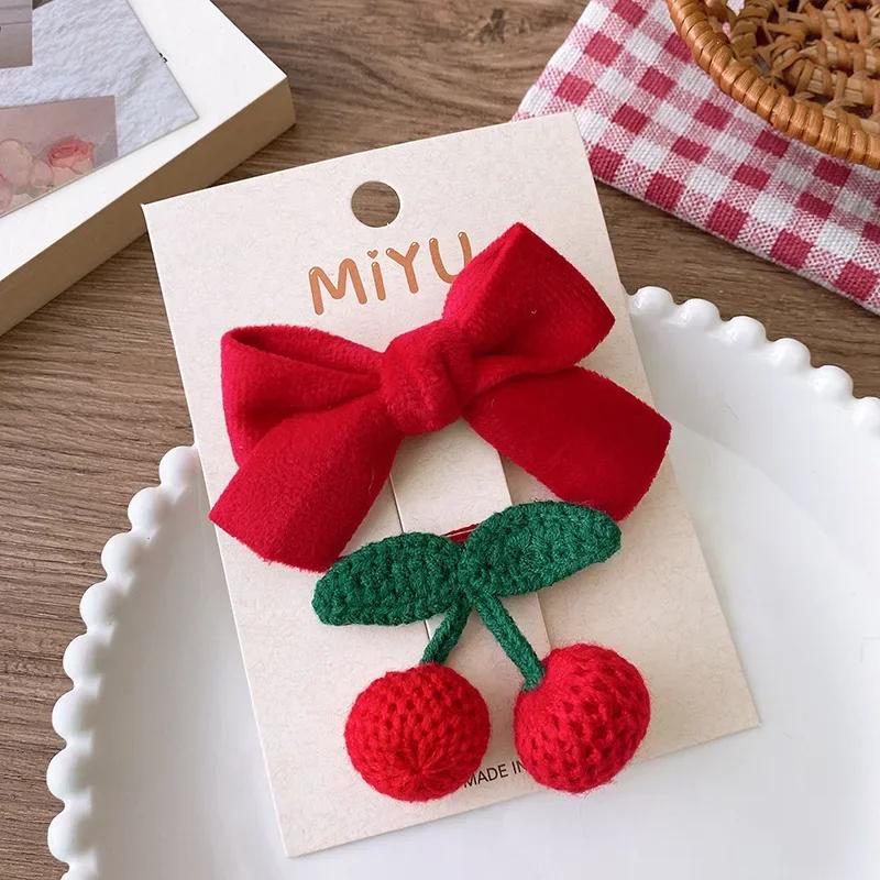 2pcs Red Color Baby Girl Hair Clip Christmas Series Bow Floral Children's BB Clip Cute Hair Accessories Sweet Hair Clip