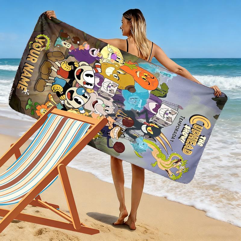 Name Custom Cuphead Print Beach Towel, Large Soft Quick Dry Towel for Beach Camping Swimming
