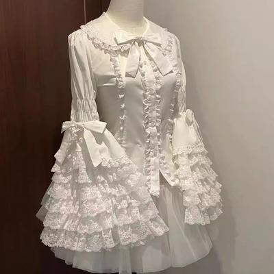 Lolita Western Style Primavera e Outono Menina Renda Lolita Camisa de manga comprida Jacquard Estilo japonês Renda Lolita Camisa de manga comprida