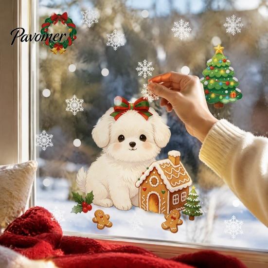 Creative Gift for Dog Lovers Cute Christmas Static Window Stickers, Waterproof PVC Holiday Decals Home Festive Glass Decorations Store Glass,