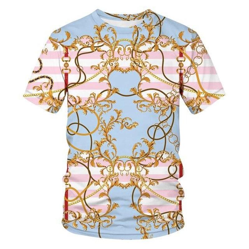 Luxury Baroque Golden Pattern T-shirt Unisex Unique 3D Print Crewneck T Shirts Men Personality Streetwear Fashion Trendy Tee Top