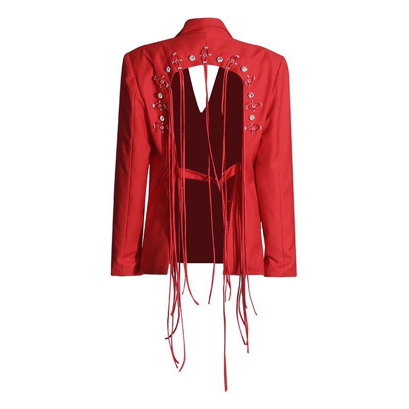 

Жіночий весняний піджак 2025 - Елегантний ажурний дизайн з відкритою спиною та стрічкою L червоний