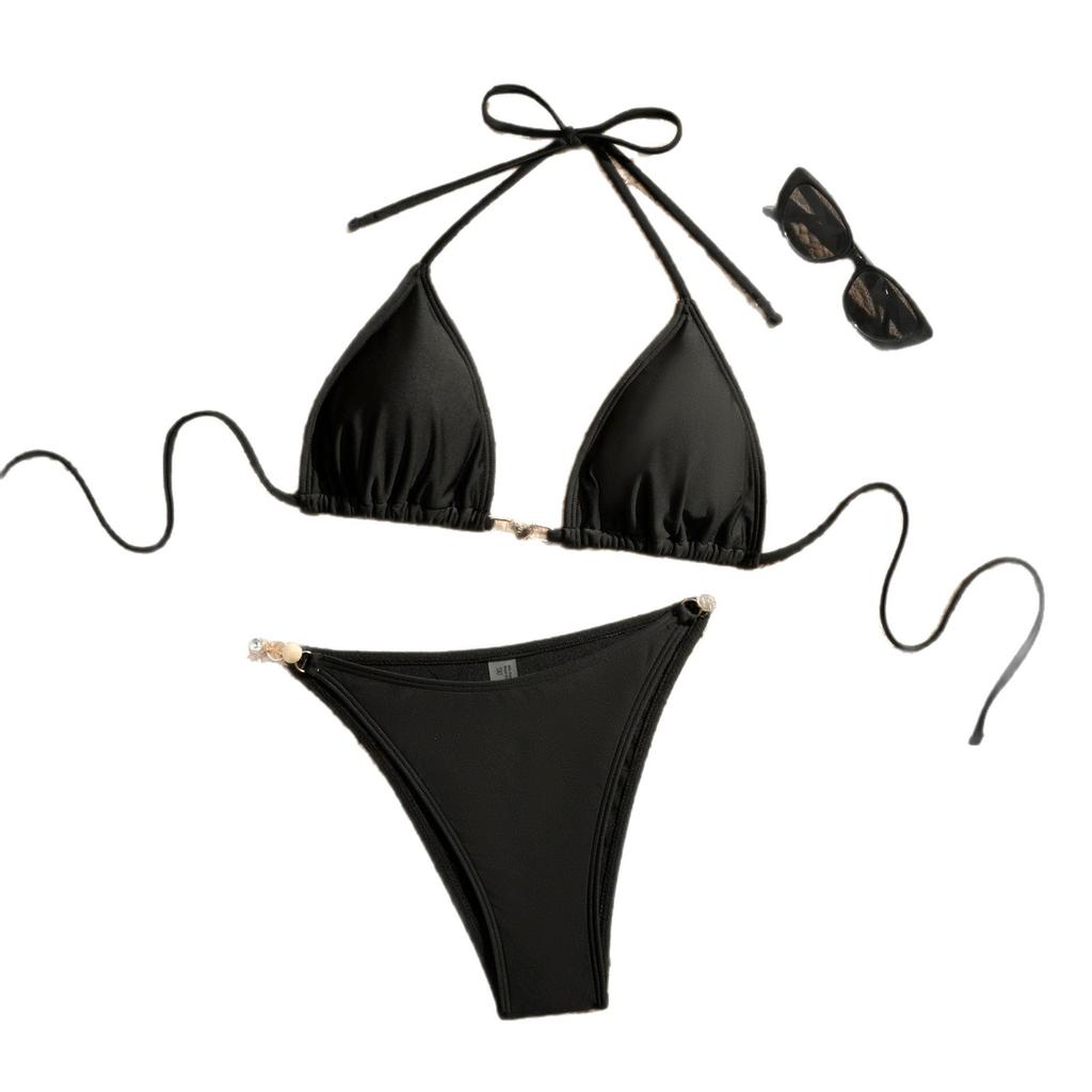 1011 New European and American Sexy Fashion Metal Jewelry Splicing Women's Triangle Bag Swimsuit BIKINI Bikini