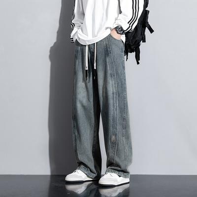 İlkbahar ve sonbahar yeni Amerikan vintage kot pantolon erkek bol günlük büyük beden geniş paça pantolon