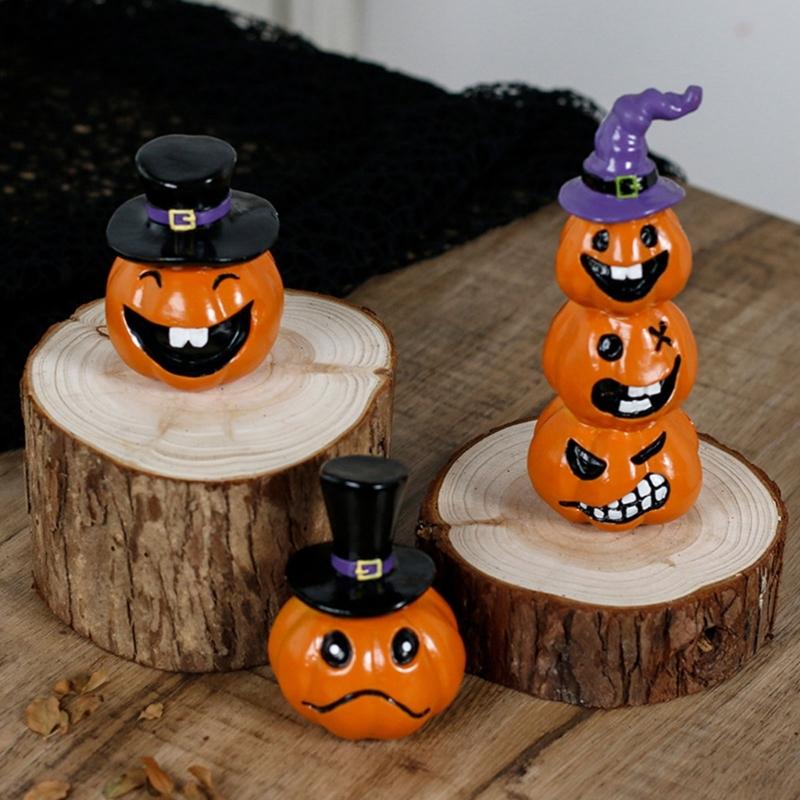 Halloween Pumpkin Ornament Resins Crafts Smiling Grin Face Pumpkin Sculpture For Horror Theme Homes Party Table Decors