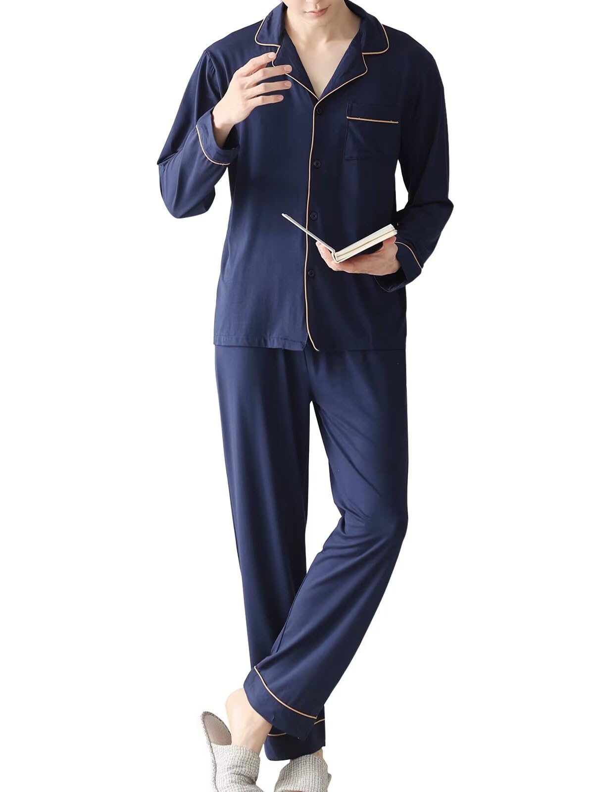 

WULFUL Модальный хлопок Домашняя одежда Дышащая и Удобная и Мягкая для и Длинная Однотонная Идеально подходит в качестве Подарка для Путешествий или Больничной одежды Мужская пижама,