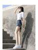 2026 High-Waisted Fringed Denim Midi Bodycon Skirt for Women - Spring/Summer Fake Two-Piece Design