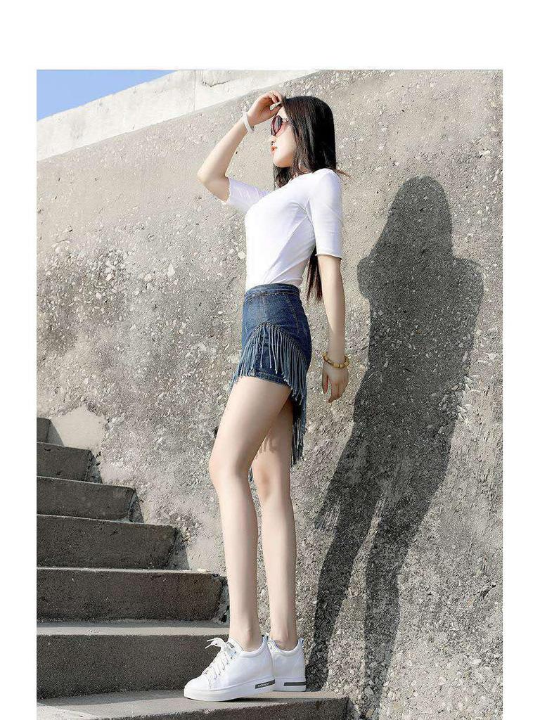 2026 High-Waisted Fringed Denim Midi Bodycon Skirt for Women - Spring/Summer Fake Two-Piece Design