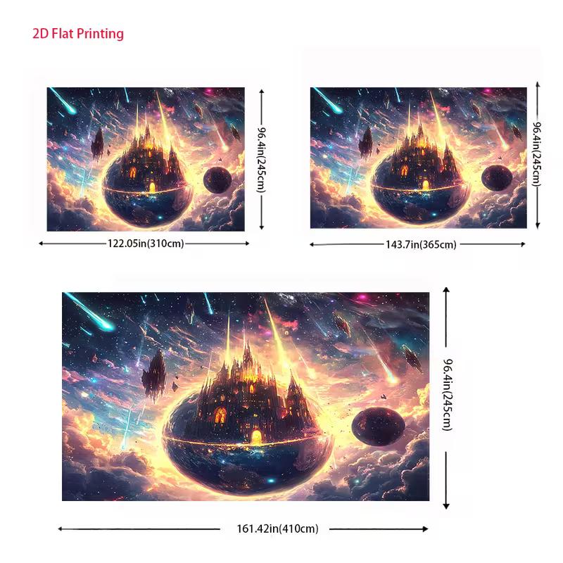 2D Galaxy Castle Photo Backdrop, Cosmic Starry Sky Background Cloth for Party & Photo Booth