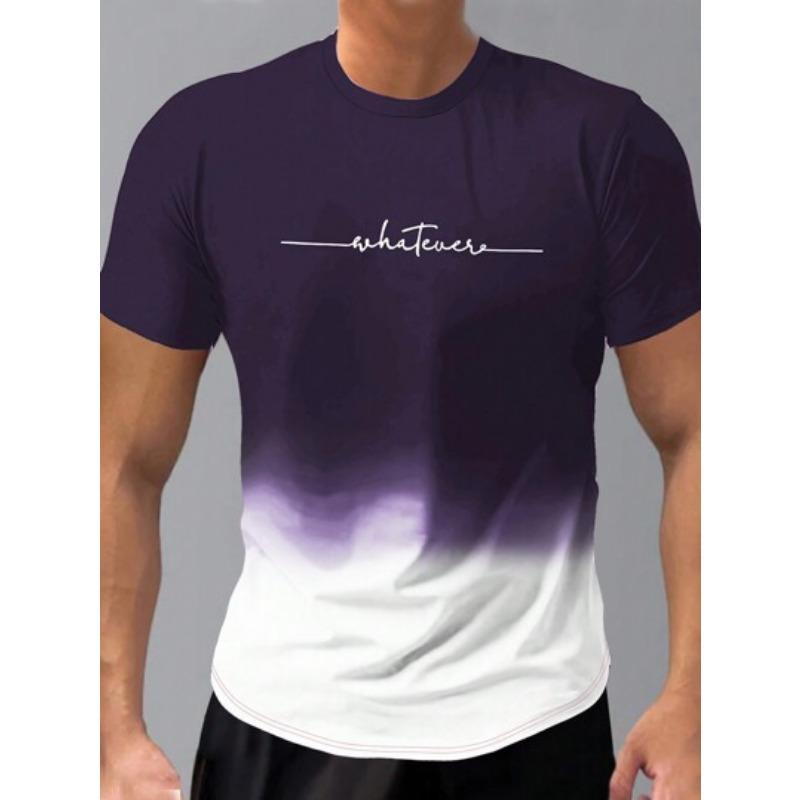 Summer Round Neck 3D Gradient Letters Print Top Fashionable Casual Short Sleeved Men's T-shirts