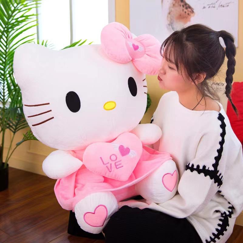 55cm Sanrio Hello Kitty Kočka Plyšové Hračky Kreslená KT Kočka Plyšová Panenka Velká Velikost Vycpaný Anime Polštář Narozeninové Dárky Pro Děti Dívky
