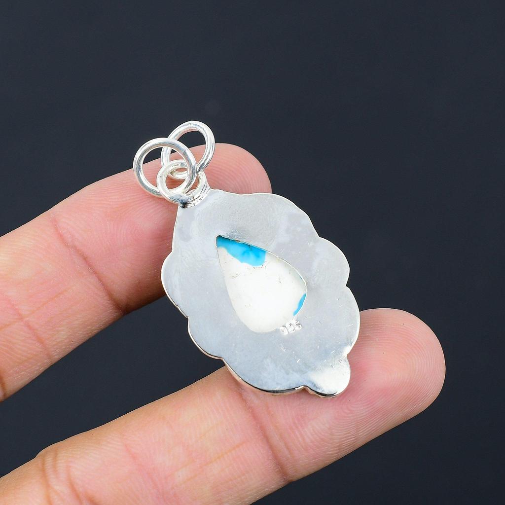Pear Santa Rosa Turquoise Stone 925 Silver Artisan Mother Unique Pendant Jewelry