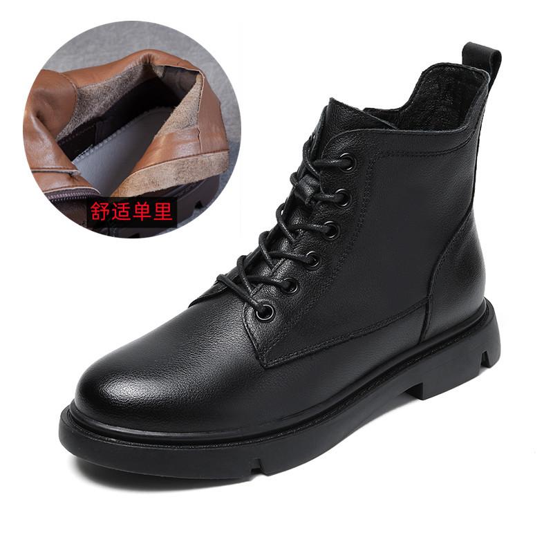 2025 autumn new short Martin boots women's V-mouth lace-up flat-bottomed short boots leather British single boots women's boots