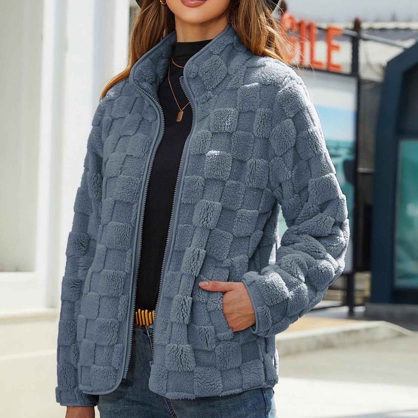 

Женские куртки из флиса Sherpa, теплые зимние куртки, плюшевое пальто на молнии, верхняя одежда с длинными рукавами и карманами, однотонные куртки из искусственного меха для женщин XL