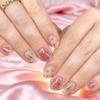 Valentine's Day Light Luxury Pink Gradient Metallic Gold Nail Art - 32 Detachable Oval Tips