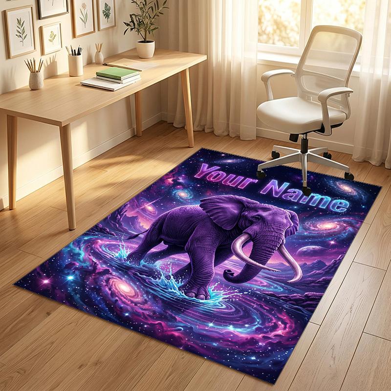 Elephant Theme Crystal Velvet Rug Personalized Custom Name Text Soft Floor Mat Home Decor