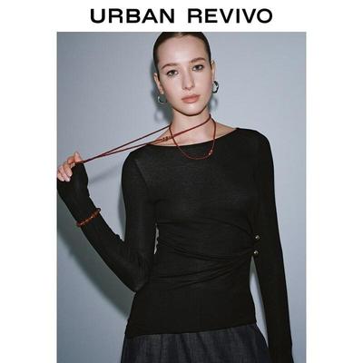 UR2026 Women's Slim Fit Pleated T-Shirt with Button Detail