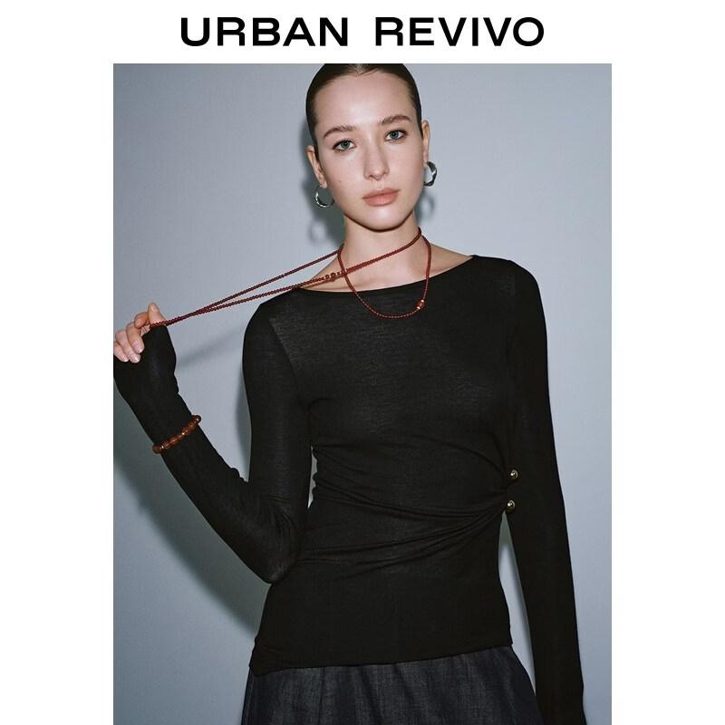 UR2026 Women s Slim Fit Pleated T-Shirt with Button Detail S