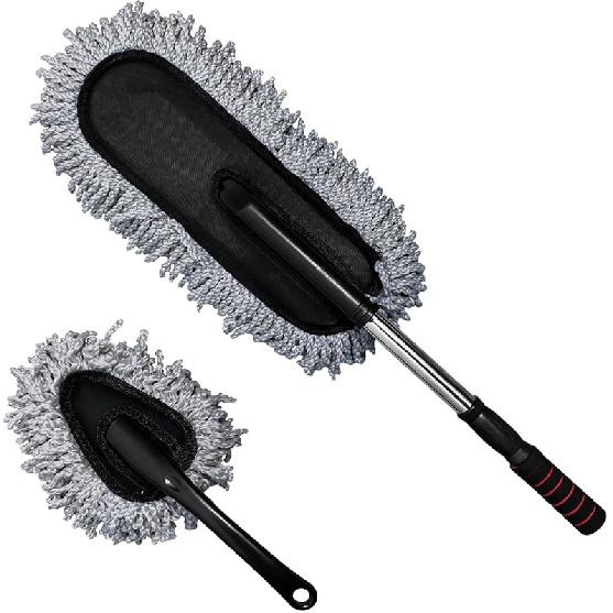2 PCS Microfiber Car Duster, Scratch Free Auto Exterior Interior Large Dusting Cleaning Brush, Multipurpose Vehicle Dust Cleaner with Extendable