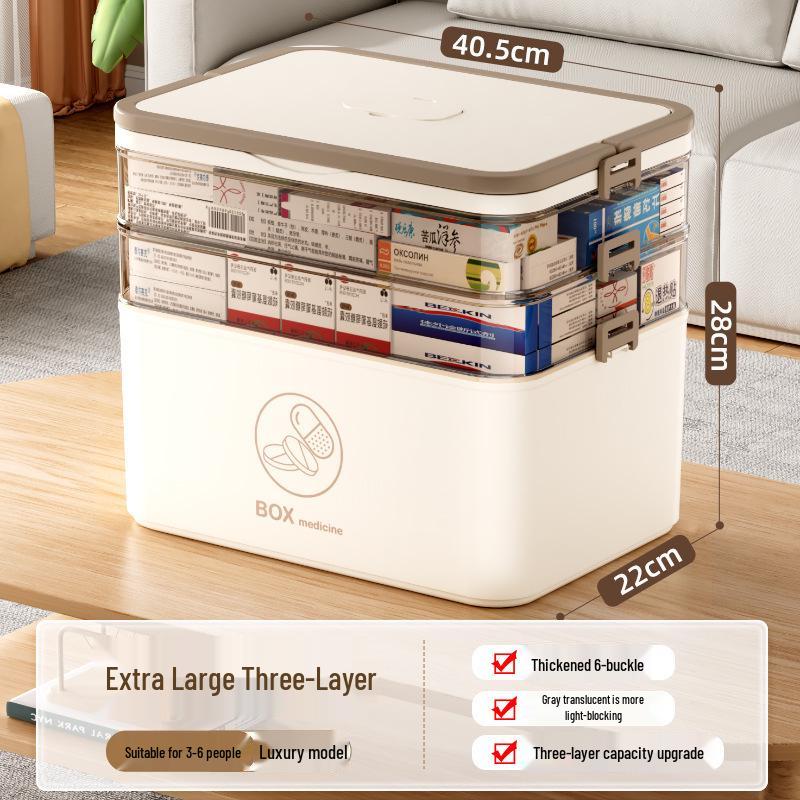 Large Multi-layer Plastic First Aid Kit & Medicine Storage Box for Household Use